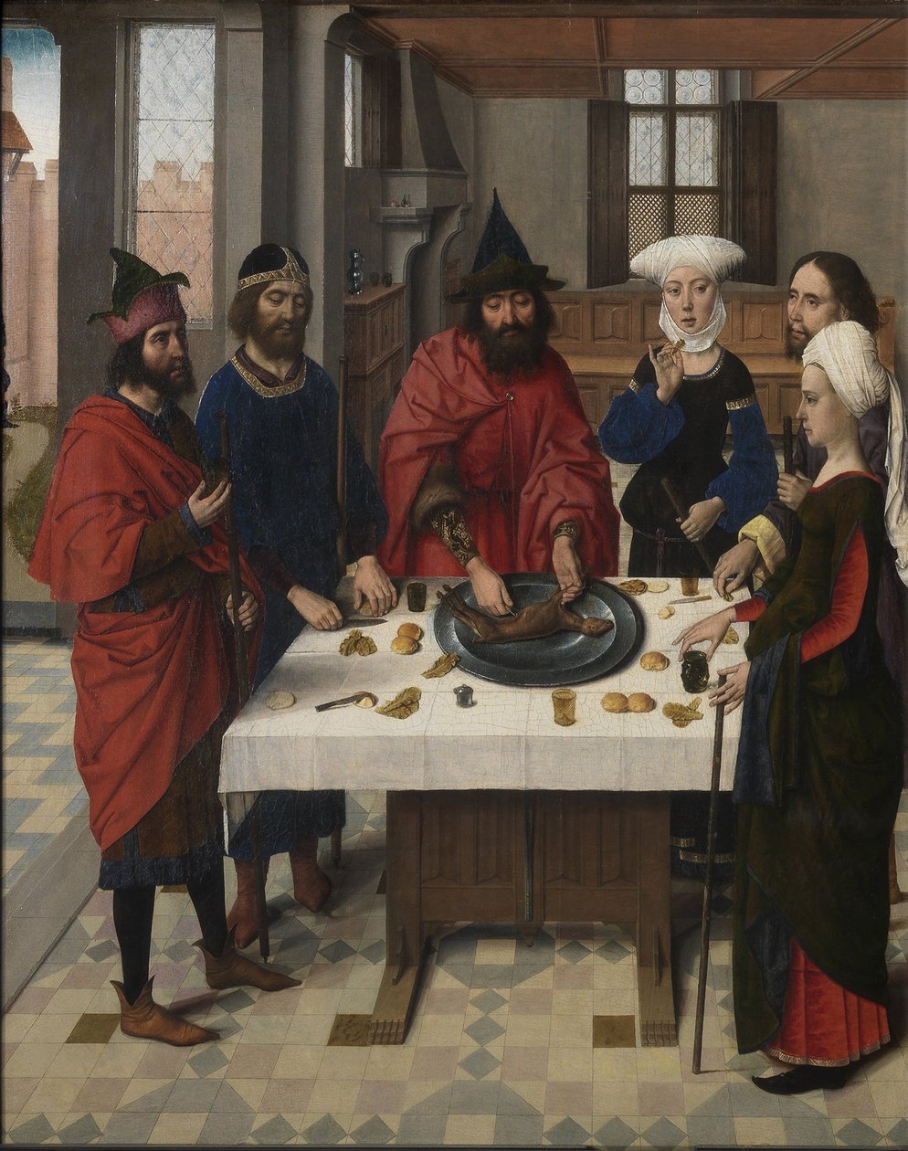 Ołtarz Ostatniej Wieczerzy: Seder Paschalny lewe skrzydło, 1464-1468 autorstwa Dirk Bouts