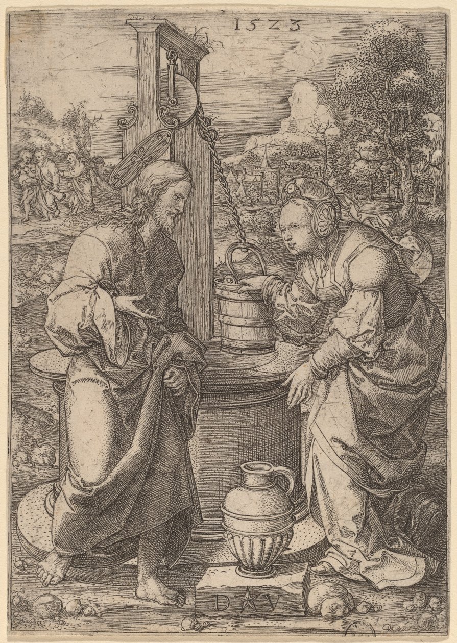 Chrystus i Niewiasta Samarii autorstwa Dirk Jacobsz Vellert