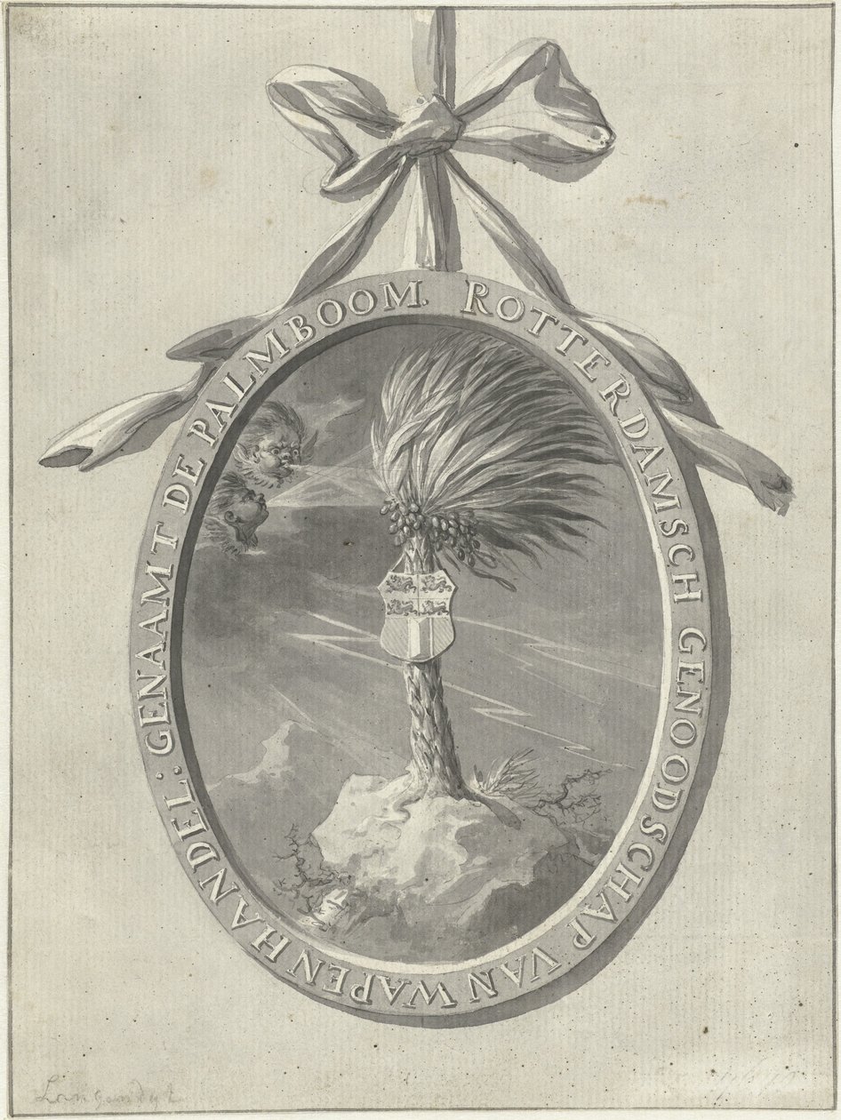 Emblemat Rotterdamskiego Towarzystwa Ćwiczeń De Palmboom, 1785. autorstwa Dirk Langendijk