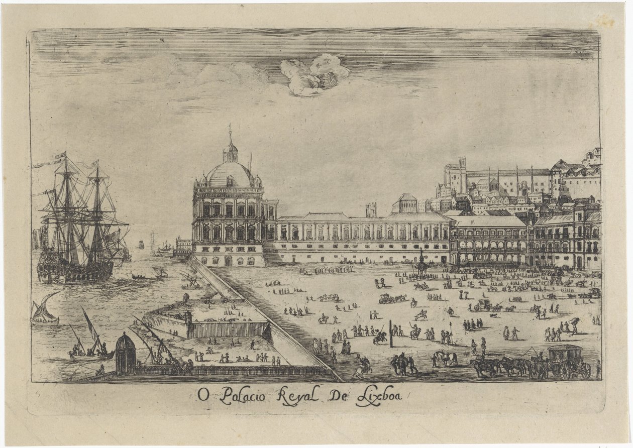 Widok na Pałac Królewski w Lizbonie O Palacio Real de Lixboa (tytuł na obiekcie) Widoki Lizbony (tytuł serii) autorstwa Dirk Stoop