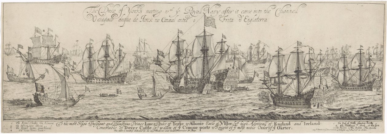 Książę Yorku wita Royal Navy na kanale La Manche Spotkanie księcia Yorku z Royall Navy po tym, jak weszła do Channell / O cheqado duque de Jorck no Cannal entre o Frota d