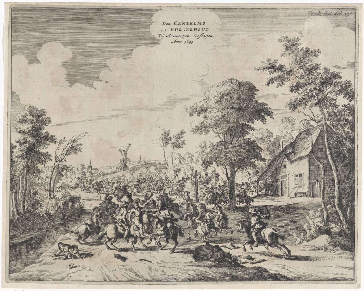 Hiszpanie pod Don Cantelmo pokonani pod Borgerhout, 1643 Don Cantelmo tot Burgerhout By Antwerp Struck Anno 1643 (tytuł na obiekcie) autorstwa Dirk Stoop