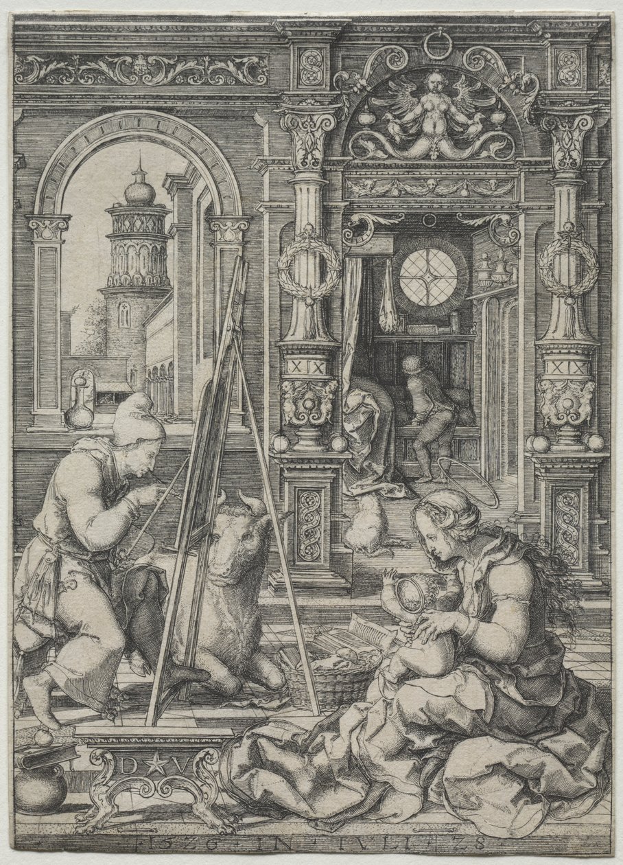 Św. Łukasz Malujący Dziewicę, 1526. autorstwa Dirk Vellert