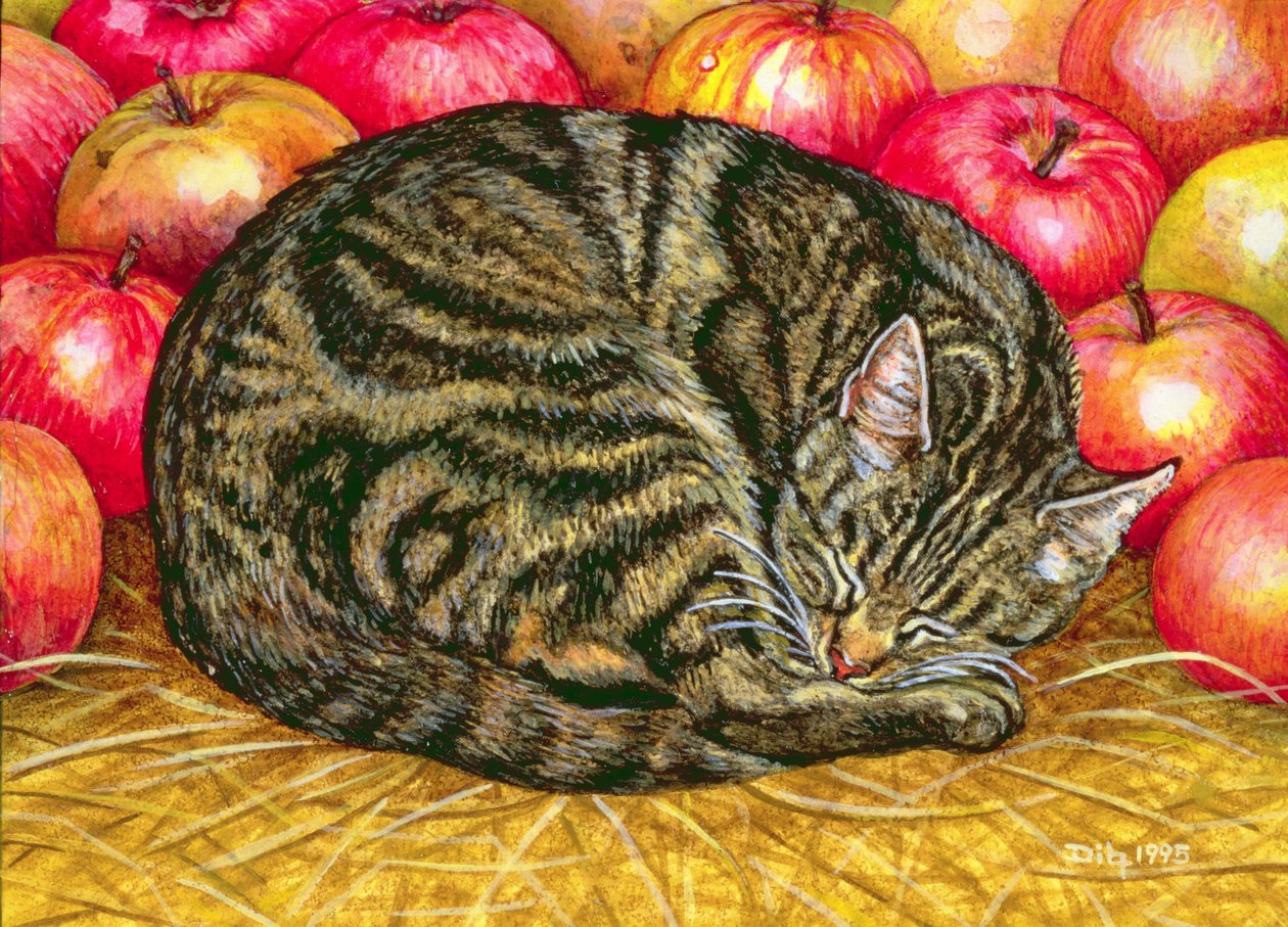 Leworęczny Apple-Cat, 1995 (akryl na panelu) autorstwa Ditz