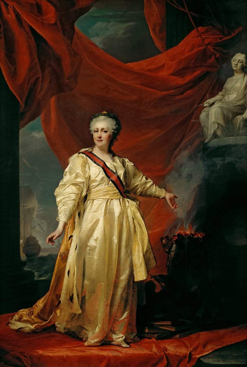 Portret Katarzyny II Prawodawcy w Świątyni Poświęconej Bogini Sprawiedliwości, początek lat 80. XVIII wieku autorstwa Dmitri Grigorievich Levitsky