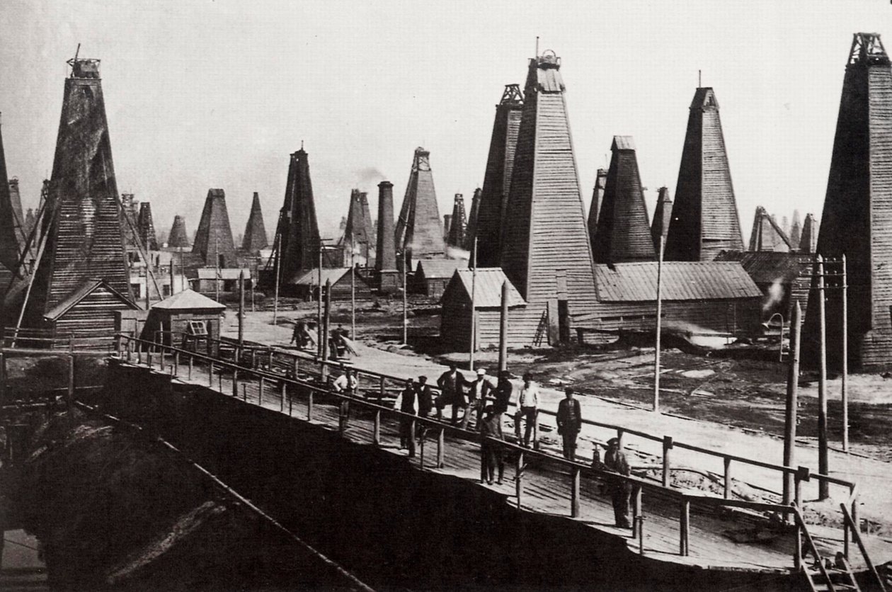 Szyby naftowe w Baku nad Morzem Kaspijskim, Rosja, ok. 1890 autorstwa Dmitri Ivanovich Yermakov