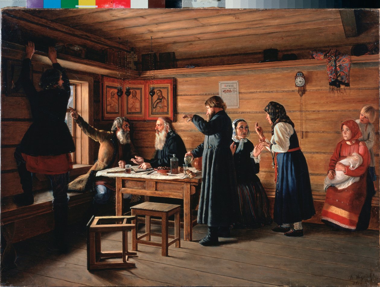 Kontrowersje religijne - Obraz Dmitrija Jegorowicza Żukowa (1841-1903), olej na płótnie autorstwa Dmitri Yegorovich Zhukov