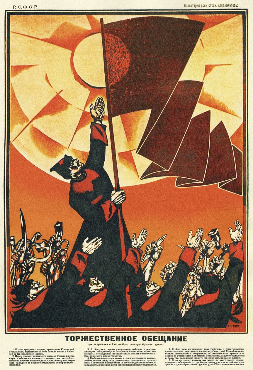 Przysięga wierności Robotniczej i Chłopskiej Armii Czerwonej - Moor, Dmitri Stachievich (1883-1946) - 1918 - Kolorowa litografia - 108x70 - Rosyjska Biblioteka Państwowa, Moskwa autorstwa Dmitry  Moor