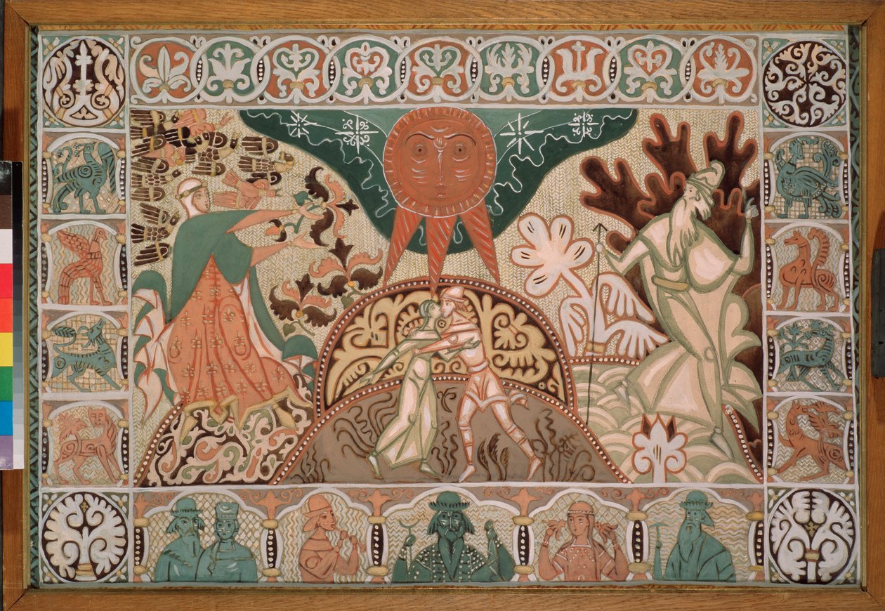 Projekt kurtyny do opery „Snow Maiden” Mikołaja (Nikołaja) Rimskiego Korsakowa (Rimsky-Korsakov) (1844-1908) (Projekt kurtyny do opery Snow Maiden N. Rimskiego Korsakowa) - Praca Dmitrija Siemionowicza Stelleckiego ( 1875-1947), ur autorstwa Dmitry (Dmitrij) (1875 1947) Stelletsky