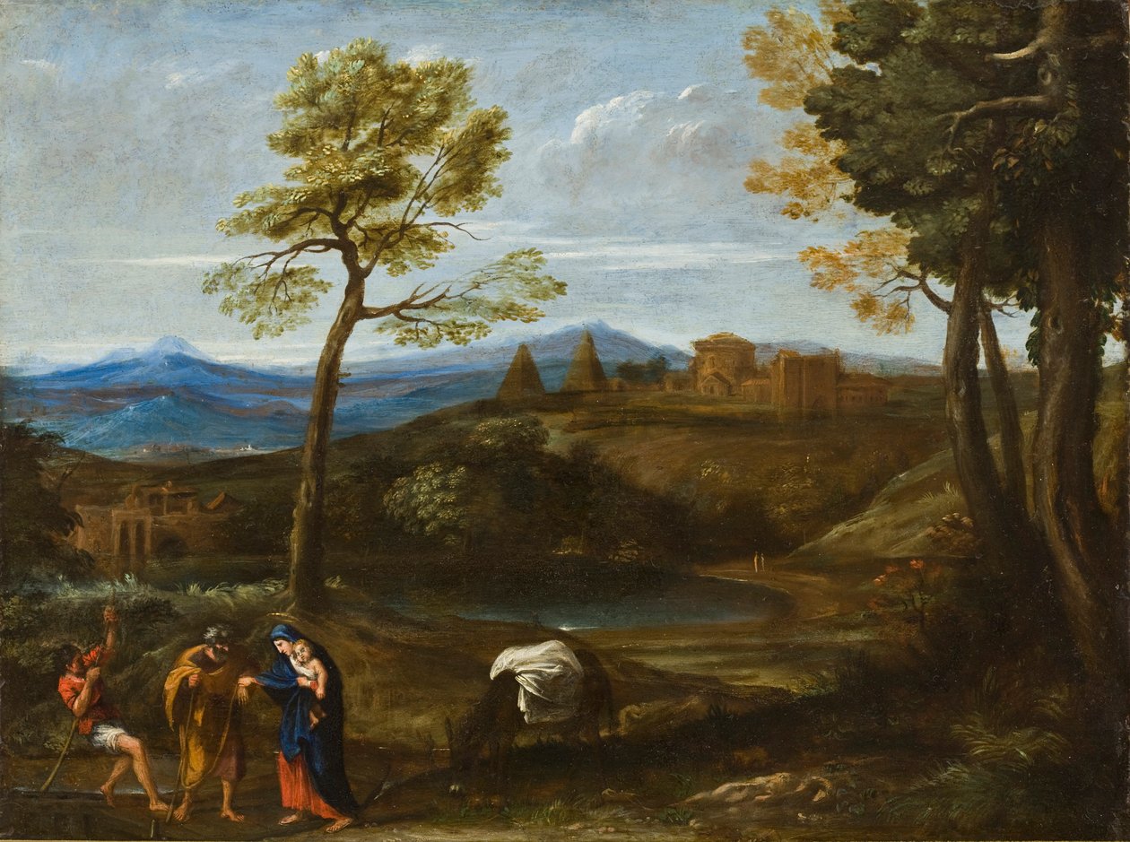 Krajobraz z ucieczką do Egiptu, ok. 1605 (olej na miedzi) autorstwa Domenichino
