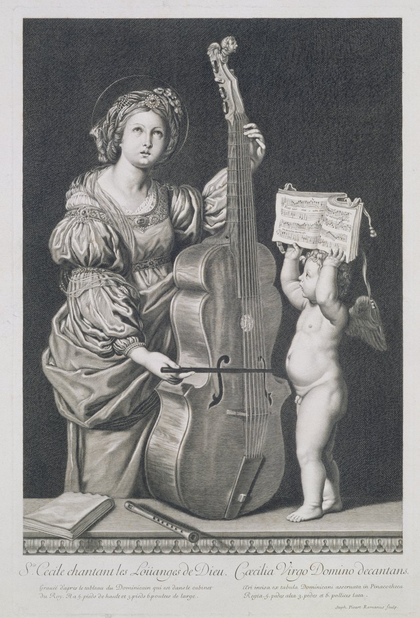 Św. Cecylia śpiewająca na chwałę Bożą, rycina Etienne Picart (1632-1721) autorstwa Domenichino