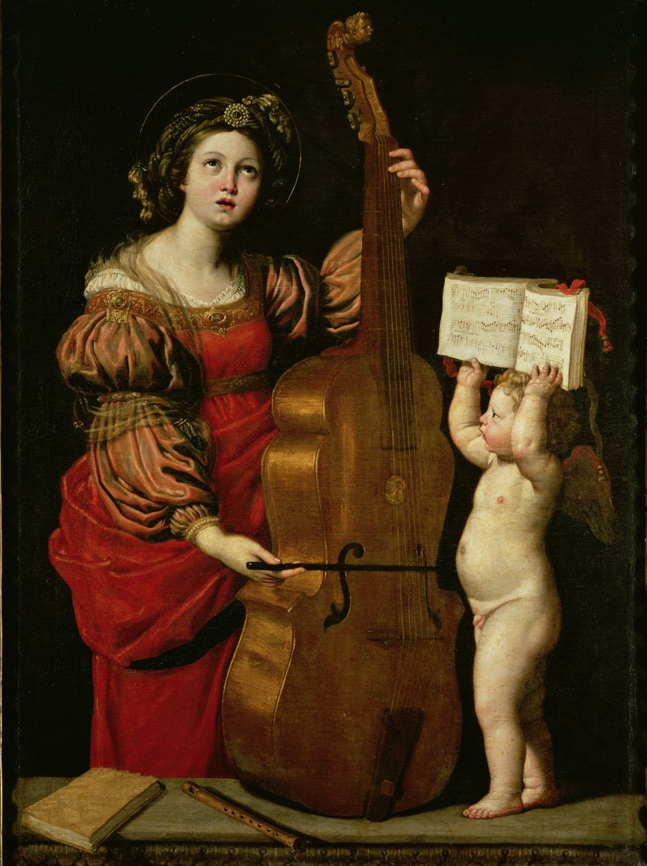 Św. Cecylia z aniołem trzymającym partyturę, ok. 1620 autorstwa Domenichino