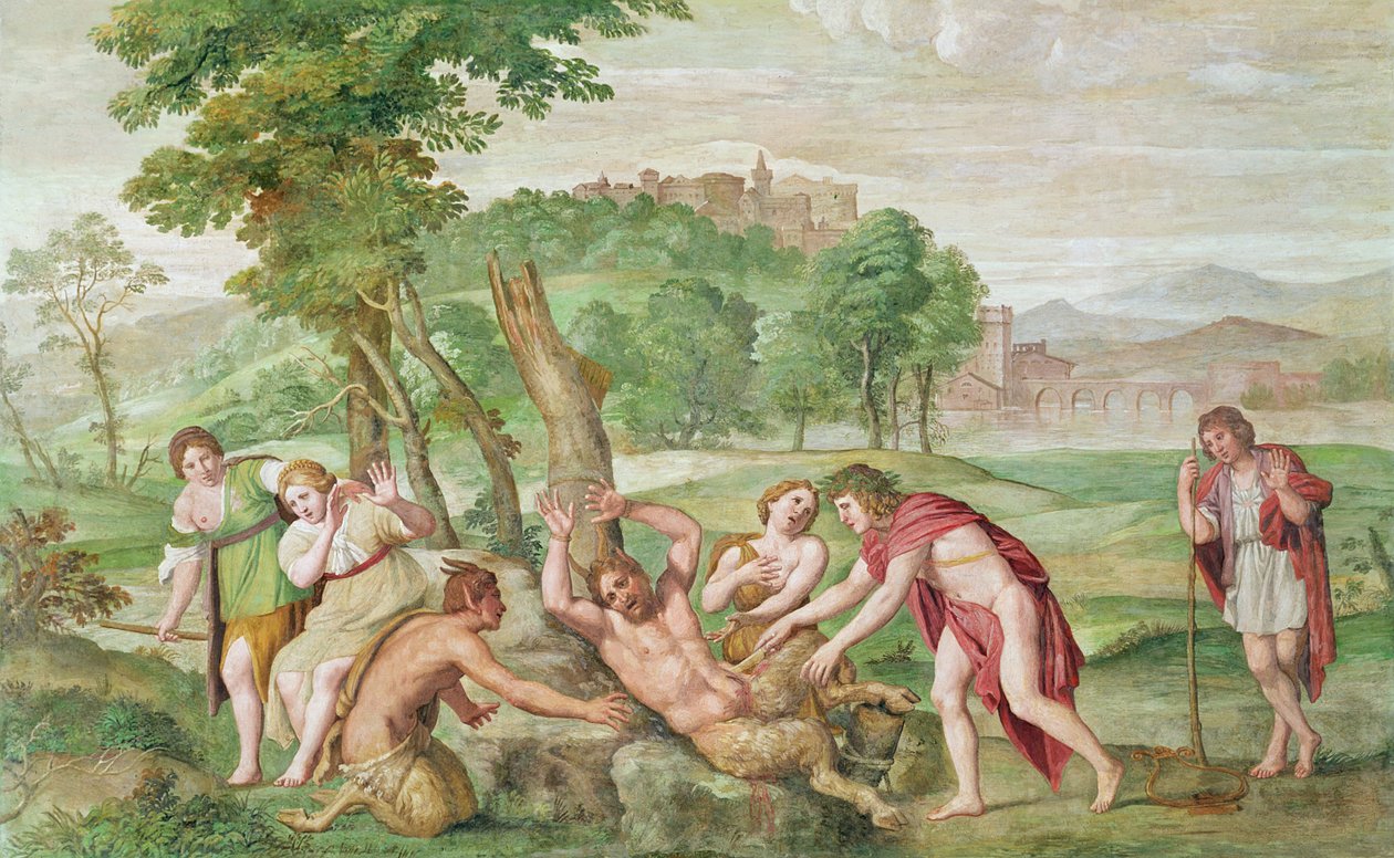 Obdzieranie Marsjasza, ok. 1616-18 (fresk na płótnie) autorstwa Domenichino