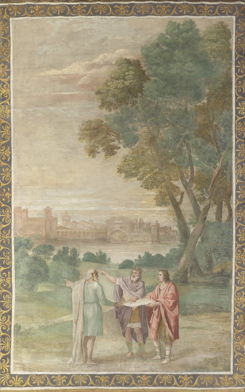 Apollo i Neptun doradzający Laomedonowi w sprawie budowy Troi autorstwa Domenichino
