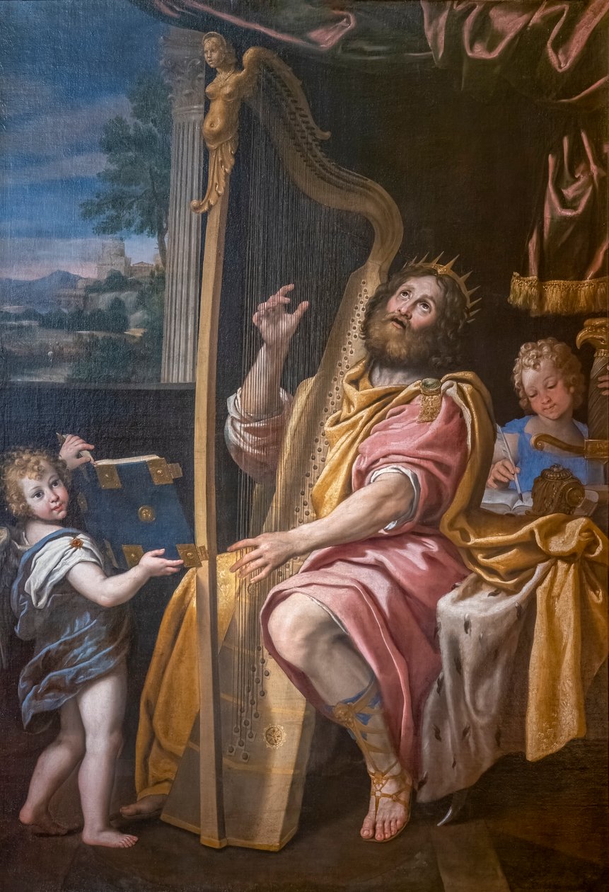 Król Dawid grający na harfie, Domenico Zampieri, znany jako Dominiquin autorstwa Domenichino