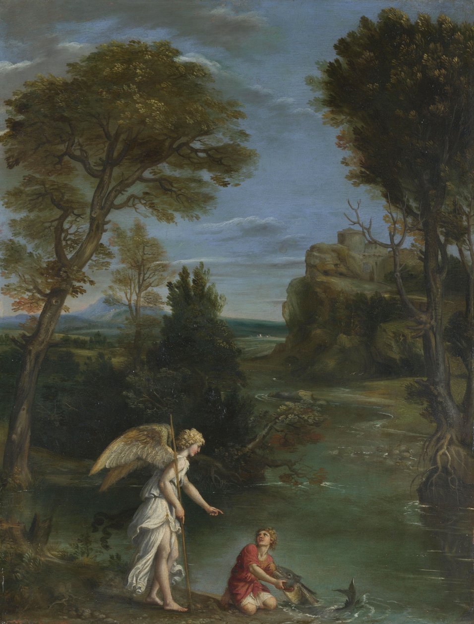 Krajobraz z Tobiaszem trzymającym Rybę, ok. 1615 (olej na miedzi) autorstwa Domenichino