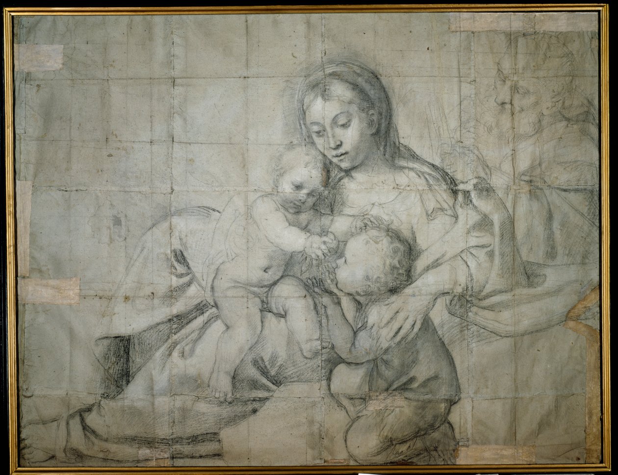 Odpoczywająca Święta Rodzina z Dzieciątkiem Św. Jan Chrzciciel (czarna kreda na papierze) autorstwa Domenichino