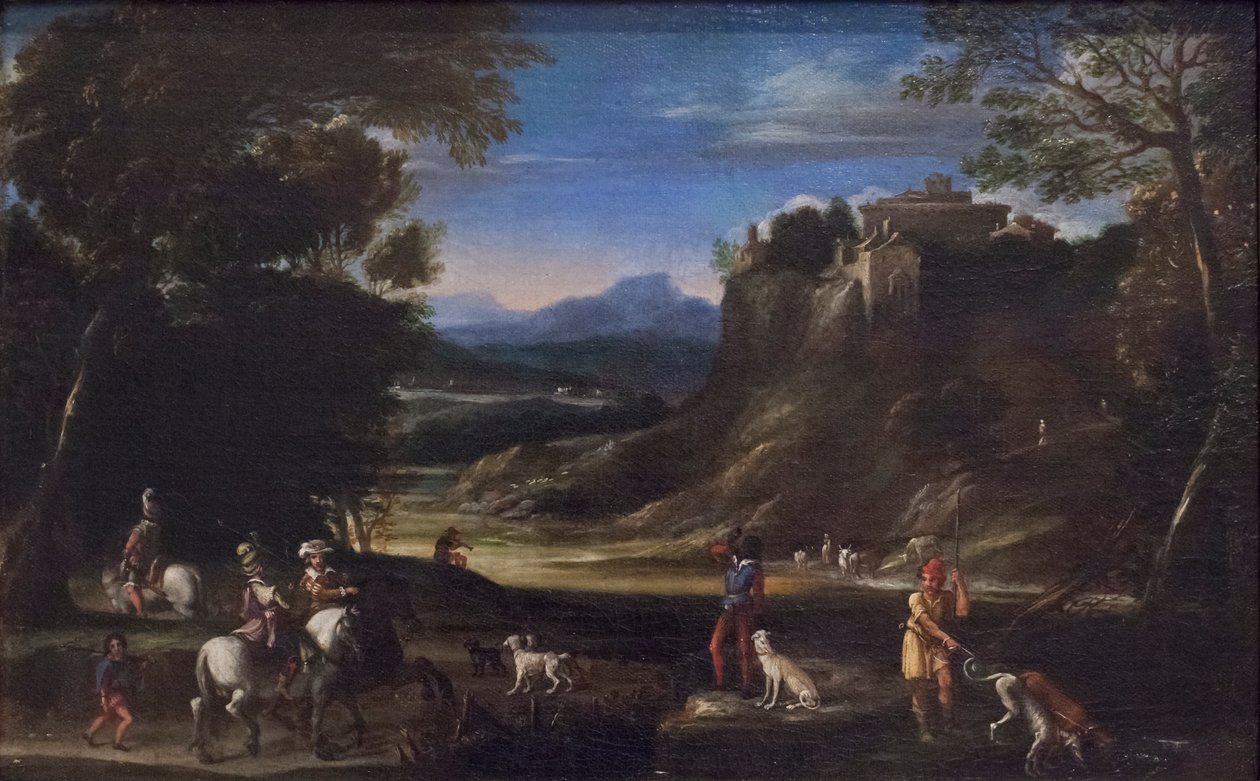 Zalesiony krajobraz ze sceną polowania autorstwa Domenichino (1581 1641)