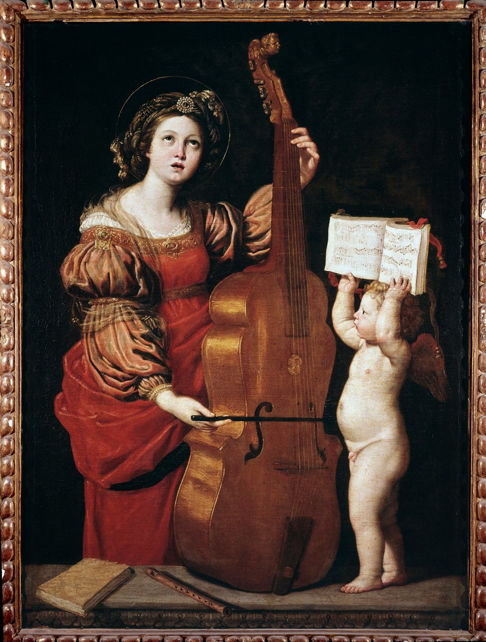 Św. Cecylia z aniołem trzymającym partyturę (olej na płótnie) autorstwa Domenichino