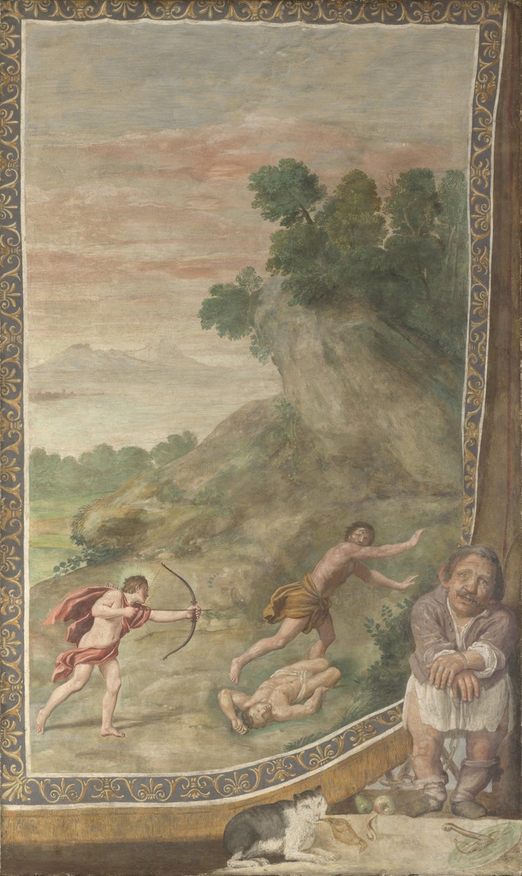 Apollo zabija Fresk Cyklopa z Villa Aldobrandini, 1617-1618 autorstwa Domenichino
