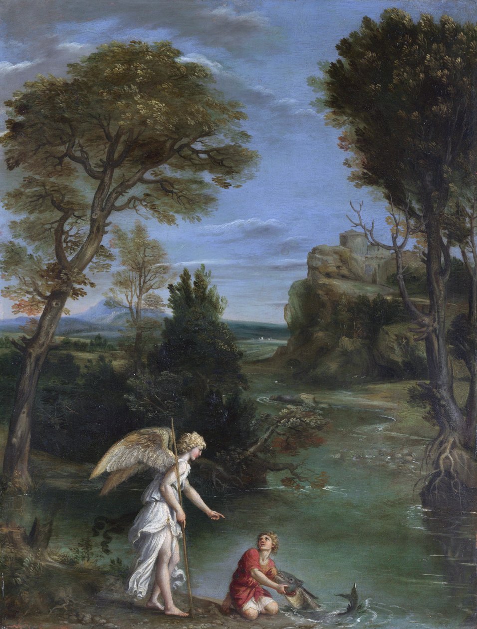 Krajobraz z Tobiasem trzymającym rybę autorstwa Domenichino