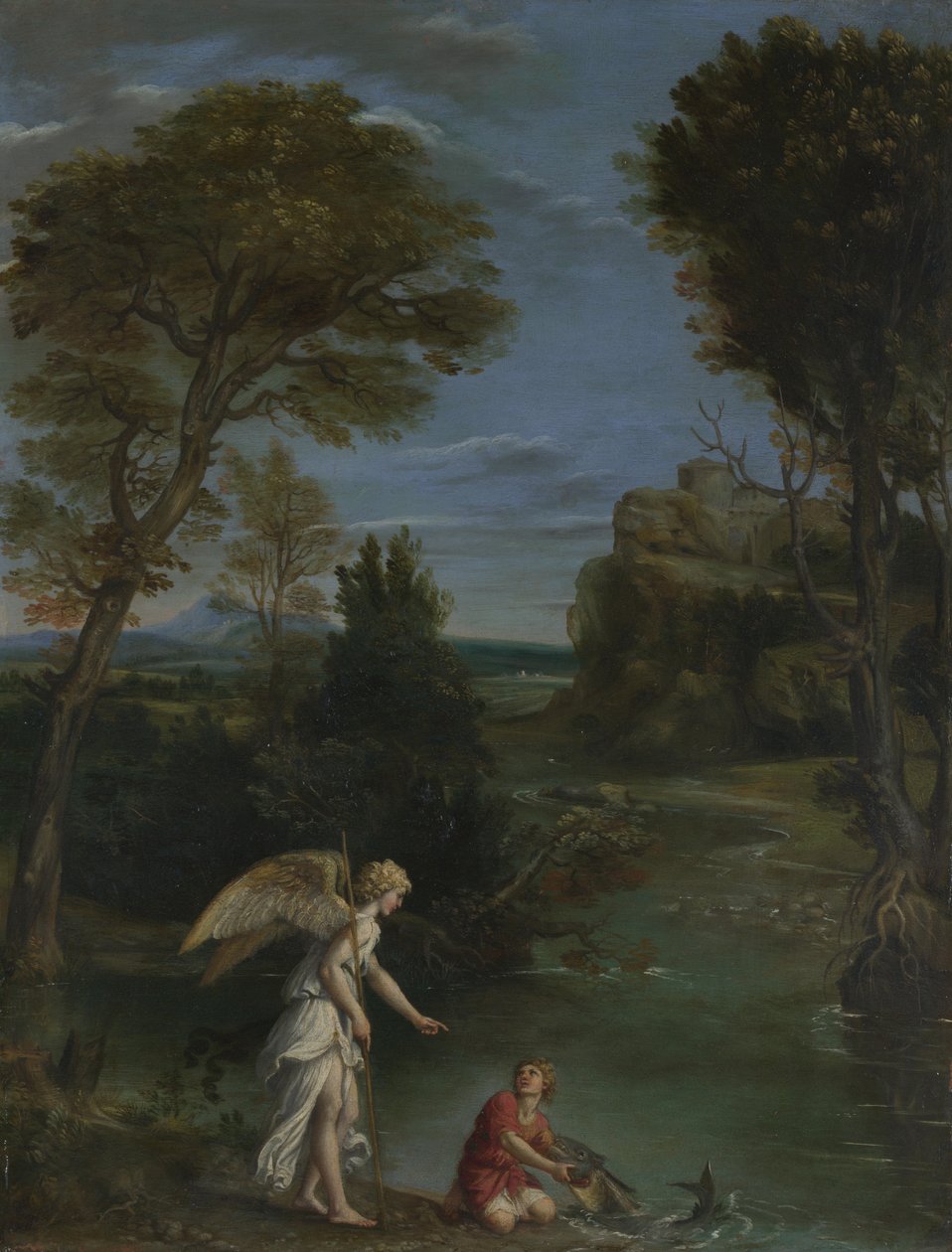 Pejzaż z Tobiaszem trzymającym Rybę, ok. godz. 1612 autorstwa Domenichino