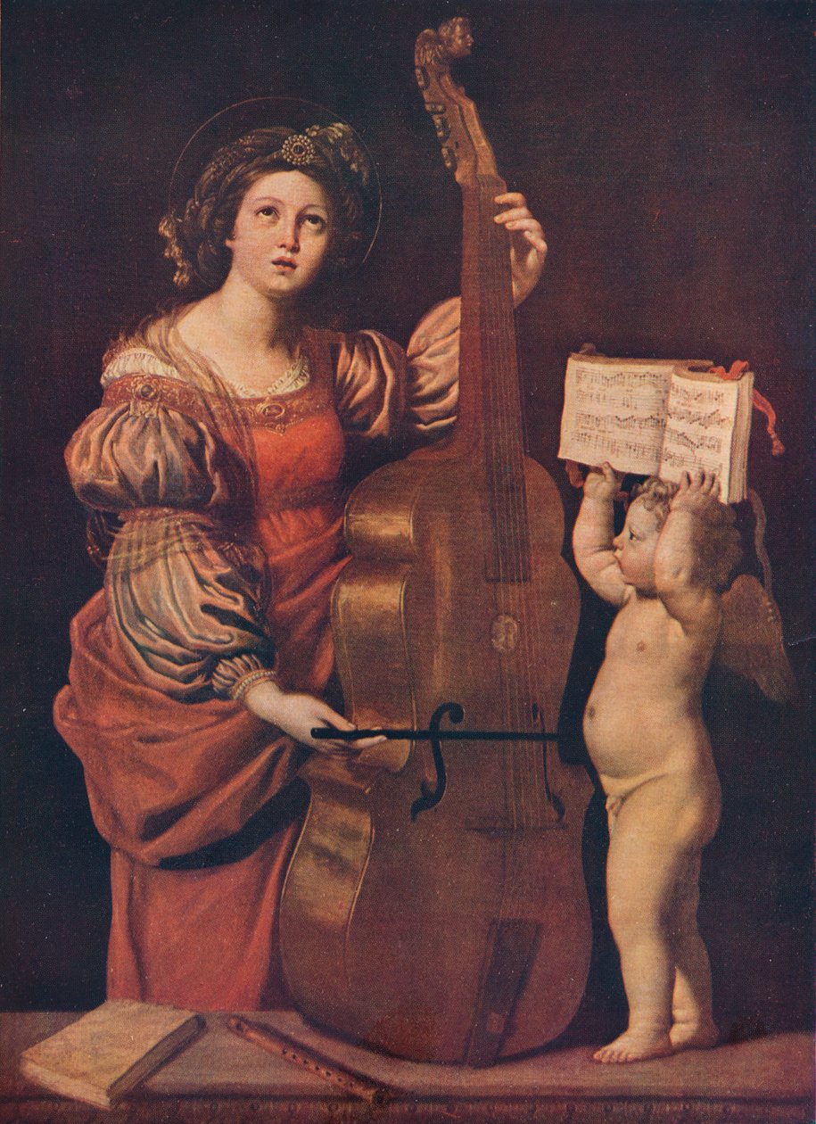 Św. Cecylia z aniołem trzymającym partyturę, 1617-1618 autorstwa Domenichino