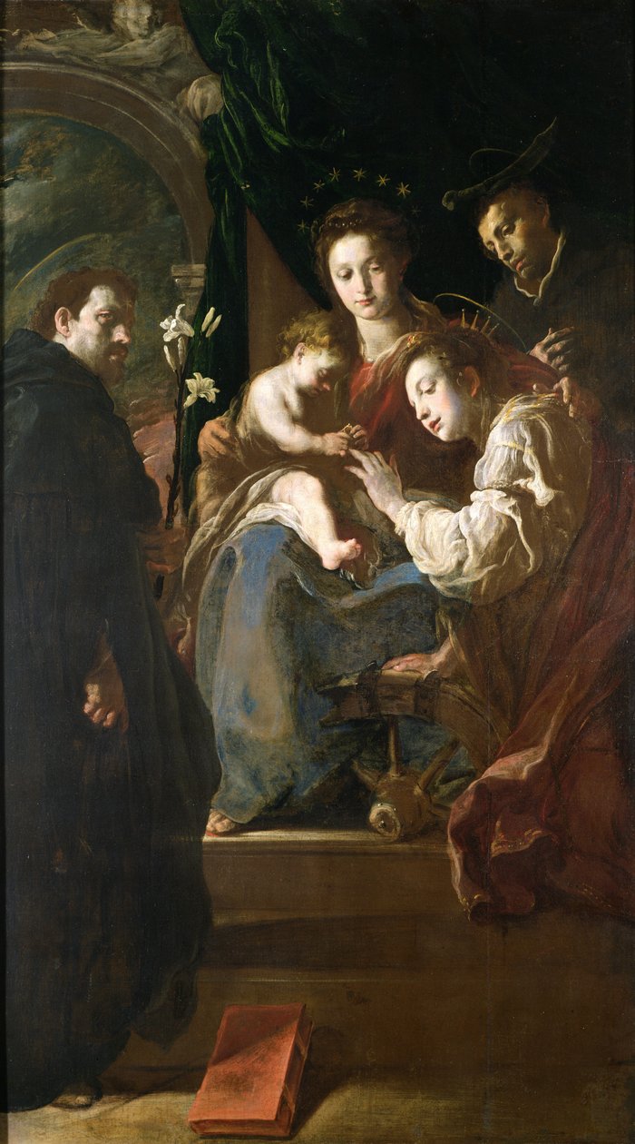 Mistinė šv. Kotrynos ir Kristaus Kūdikio santuoka su Petru Kankiniu, 1617-21polis autorstwa Domenico Fetti or Feti