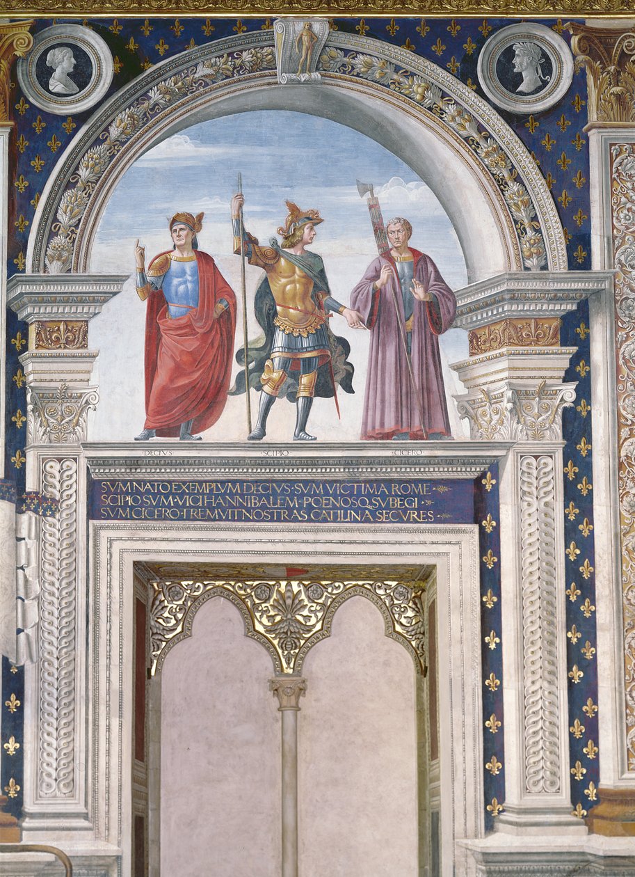 Decio Mure, Scipio (ok. 235-183 pne) i Cyceron (106-43 pne) fragment fresku w Sala dei Gigli, ok. 1470 autorstwa Domenico Ghirlandaio