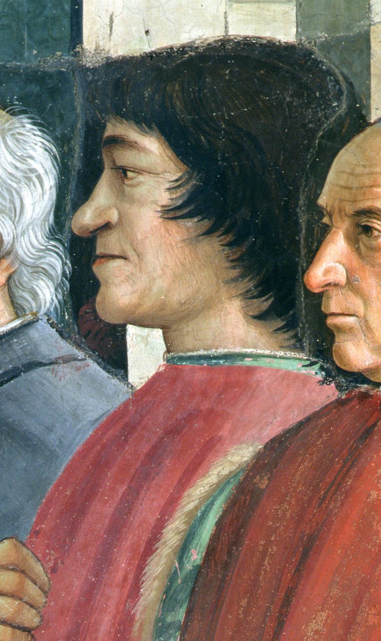 Lorenzo Medici, Detal św. Franciszka przyjmującego Regułę Zakonu od papieża Honoriusza, scena z cyklu Żywot św. Franciszka z Asyżu, 1486 (detal z 176888) autorstwa Domenico Ghirlandaio