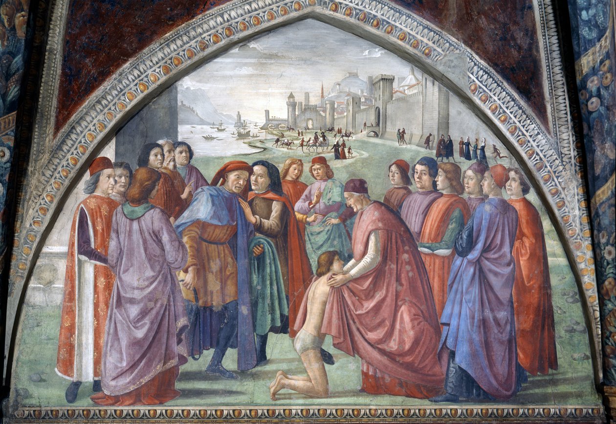 Franciszek zrzekający się dziedzictwa, z cyklu Żywot św. Franciszka, 1486 r. autorstwa Domenico Ghirlandaio