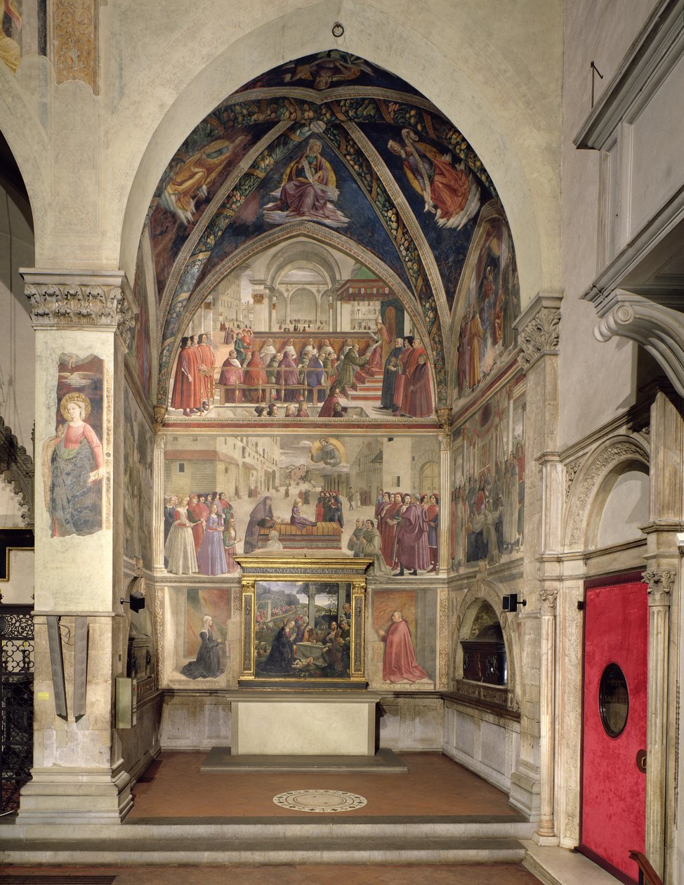Potwierdzenie Reguły Zakonu św. Franciszka przez papieża Honoriusza III i Zmartwychwstanie chłopca z cyklu Żywot św. Franciszka, 1480-85 (ściana środkowa) (szczegóły zob. 52661-6 autorstwa Domenico Ghirlandaio