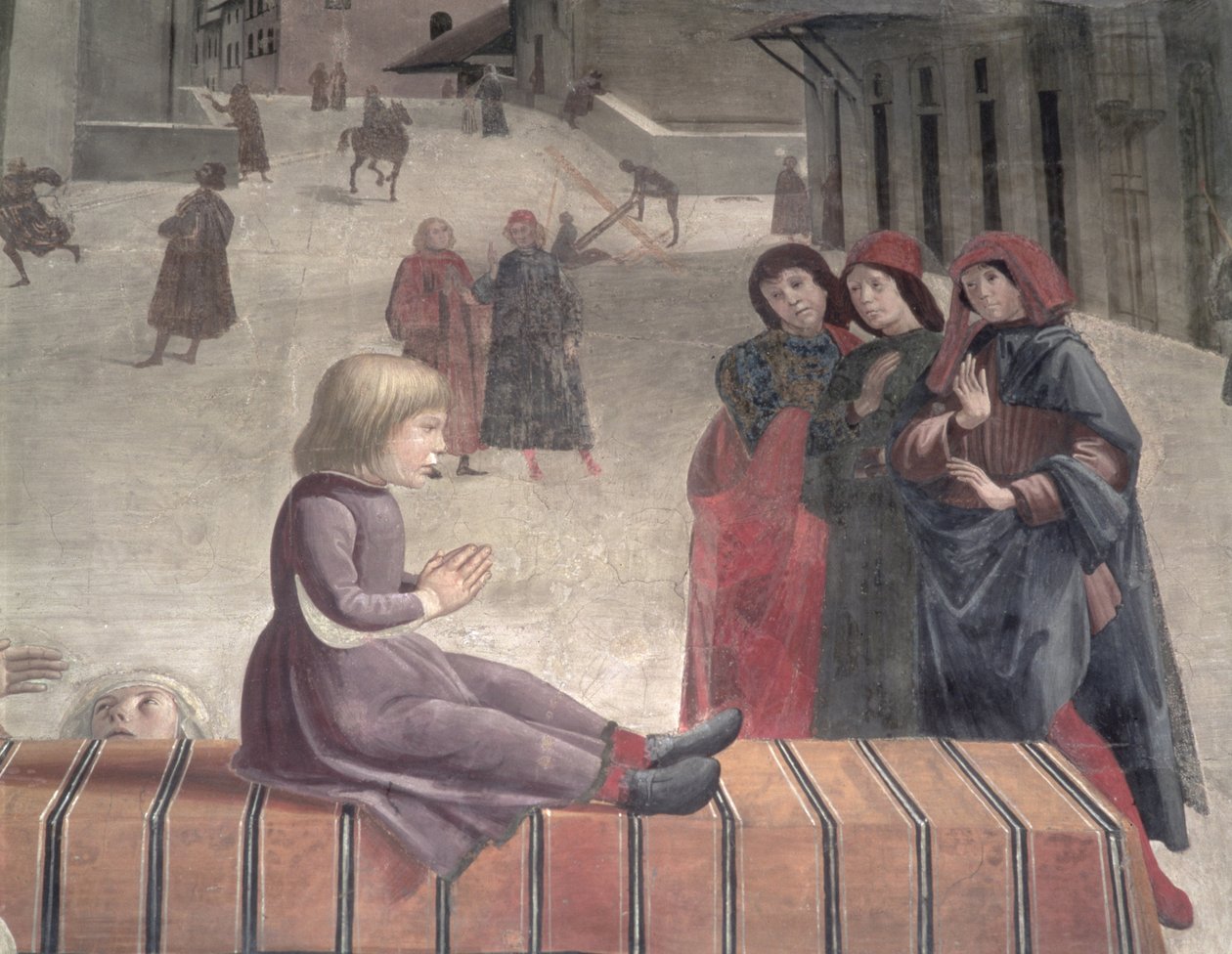 Cud Zmartwychwstałego Dziecka, Kaplica Sassetti (fragment) autorstwa Domenico Ghirlandaio