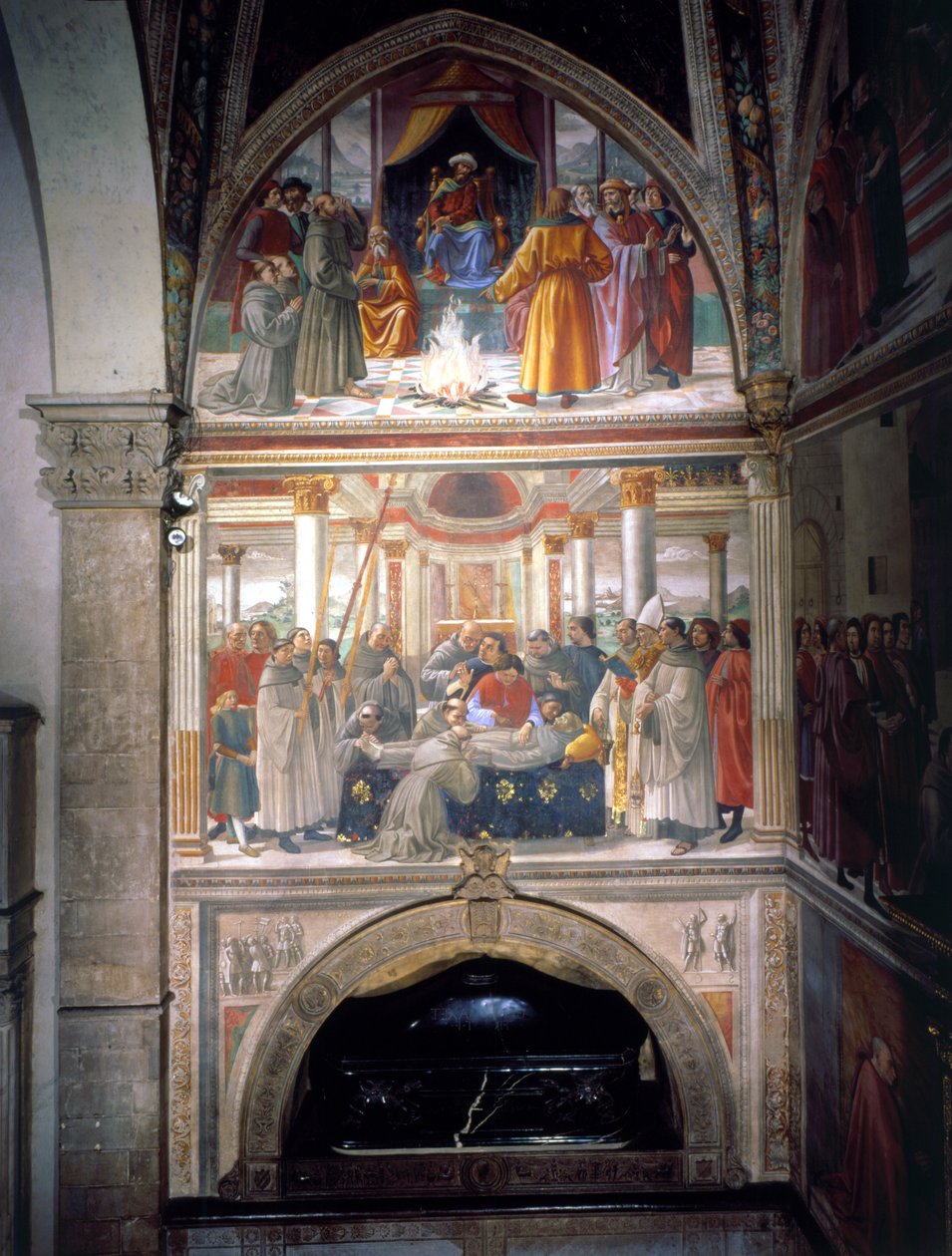 Próba ognia i śmierć św. Franciszka, z cyklu Życie św. Franciszka, 1480-85 autorstwa Domenico Ghirlandaio