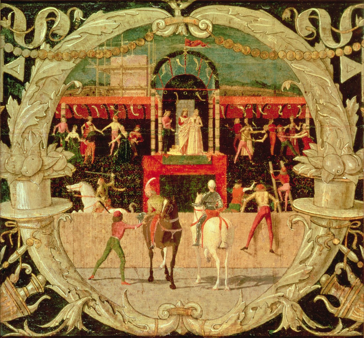 Gwałt Sabinek (po sygnale) ok. 1490 (tempera na panelu) autorstwa Domenico Morone