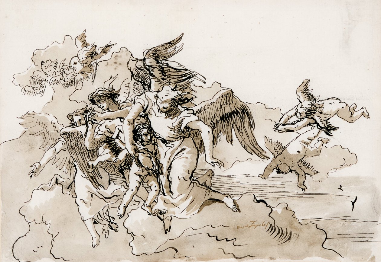 Latające Anioły i Putti autorstwa Domenico Tiepolo