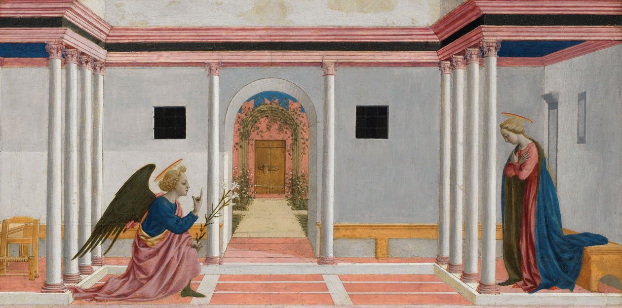 Zwiastowanie, predella z Ołtarza Św. Łucji, ok. 1442-48 (tempera na desce) autorstwa Domenico Veneziano