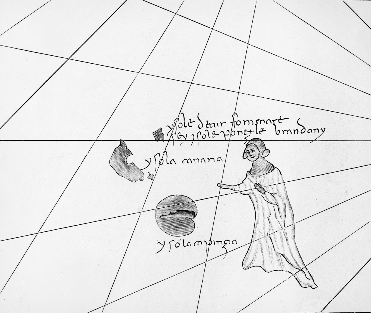 Św. Brendan, z C19-tej kopii Pizzigani portolan, 1367 autorstwa Domenico and Francesco Pizzigano