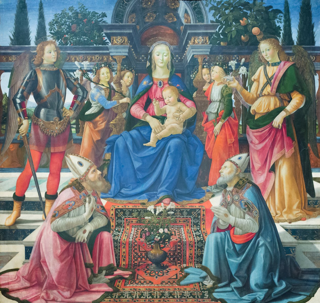Madonna z Dzieciątkiem z archaniołami i świętymi biskupami Justusem i Zenobiuszem autorstwa Domenico (1449 94) Ghirlandaio