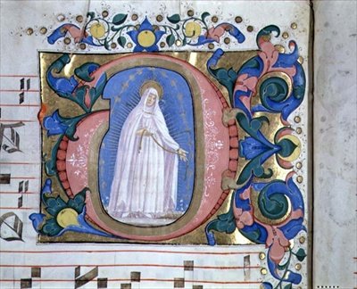 Mszał 540 Historyczny inicjał „G” przedstawiający Madonnę Świętego Pasa (welum) autorstwa Domenico Ghirlandaio
