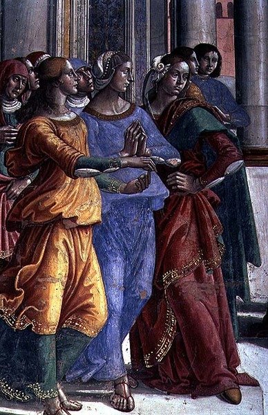 Widzowie, od Matki Boskiej w Świątyni (fresk) (szczegół) autorstwa Domenico Ghirlandaio