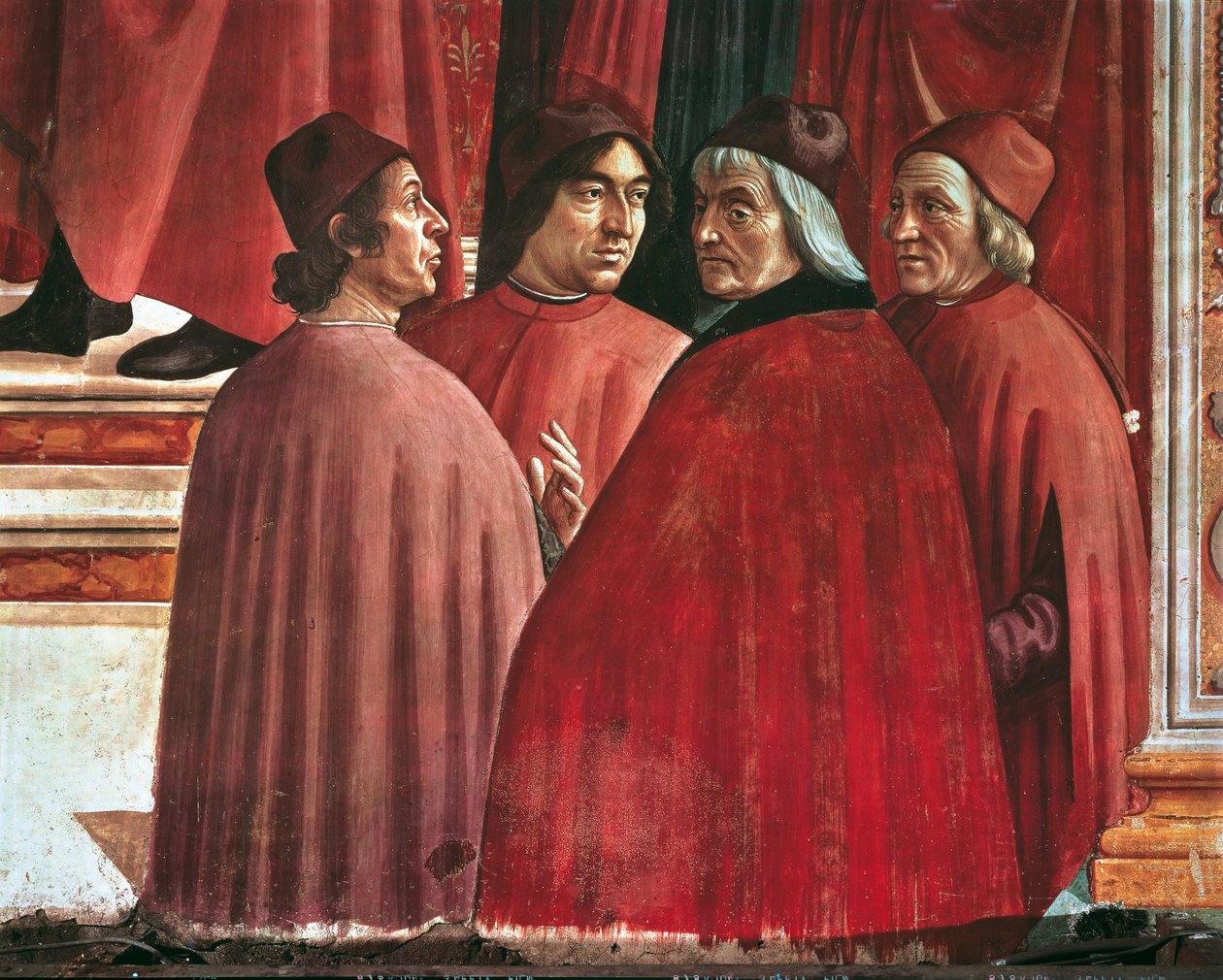 Historie Maryi Panny: Zwiastowanie Zachariaszowi, fragment Cristoforo Landino, Angelo Poliziano i Marsilio Ficino, ok. 1485-90 (świeże) autorstwa Domenico Ghirlandaio