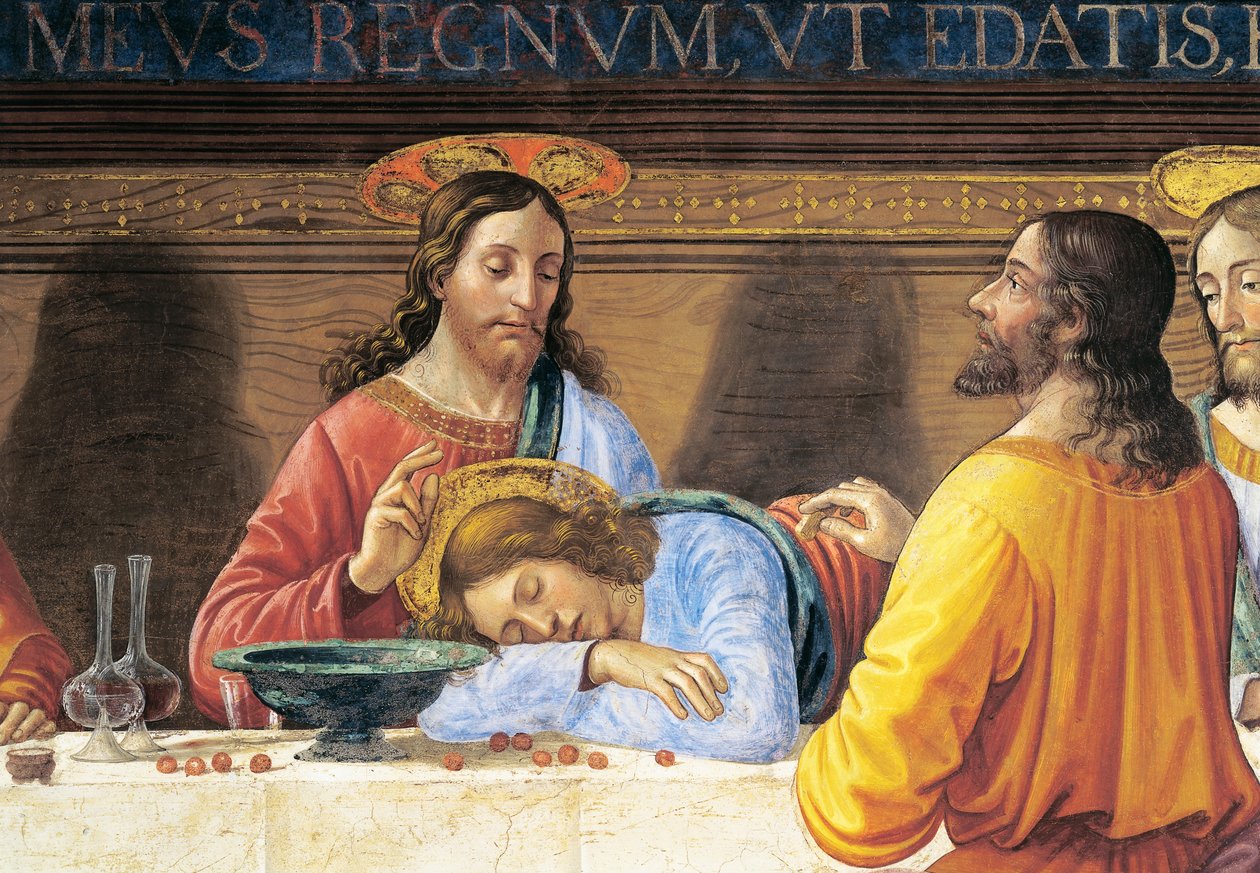 Włochy, Florencja, Refektarz Klasztoru San Marco, Jezus i Św. Jan, fragment z Ostatniej Wieczerzy autorstwa Domenico Ghirlandaio
