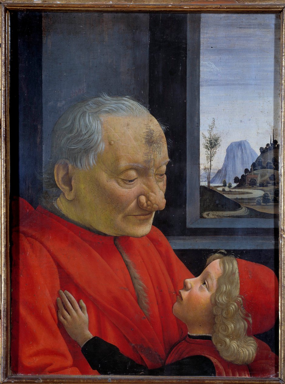 Portret starca i młodego chłopca Obraz Domenico Ghirlandaio (1449-1494) XV w. Nd. 0,62x0,46 m - Portret starszego mężczyzny i młodego chłopca (nazywanego też Starcem i Jego Wnukiem). Obraz Domenico Ghirlandaio (1449-1494) XV wiek. autorstwa Domenico Ghirlandaio