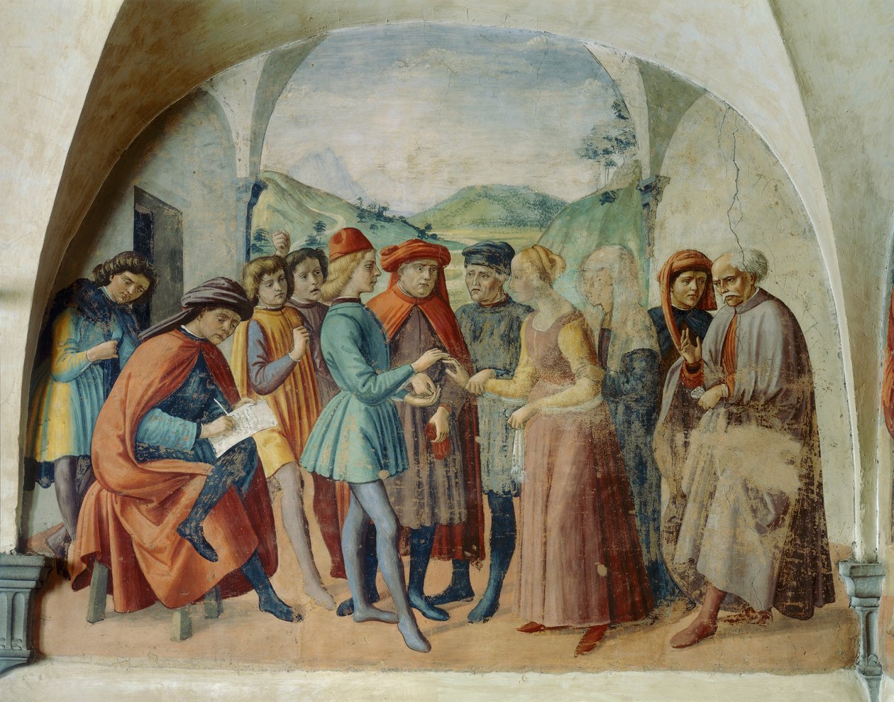 Posag panny młodej, ok. 1450-1500 (fresk) autorstwa Domenico Ghirlandaio