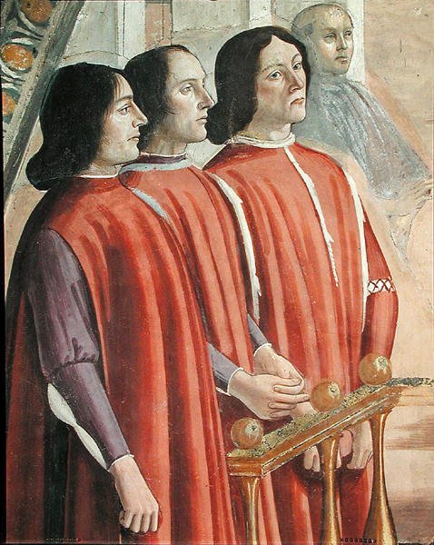 Członkowie rodziny Sassetti, ze sceny z cyklu Żywot św. Franciszka z Asyżu, 1486 (detal 85235) autorstwa Domenico Ghirlandaio