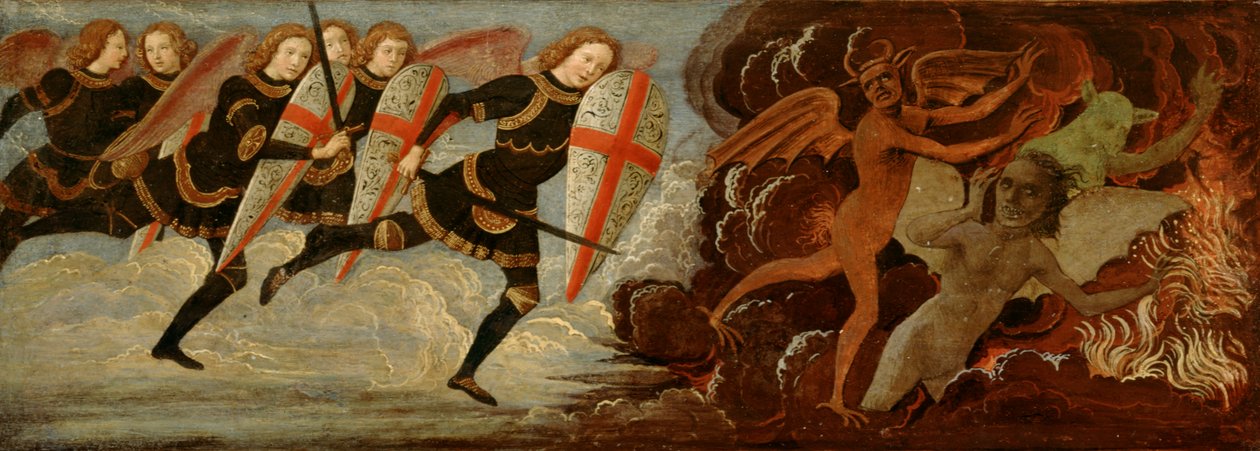 Św. Michał i aniołowie na wojnie z diabłem (tempera na desce) autorstwa Domenico Ghirlandaio