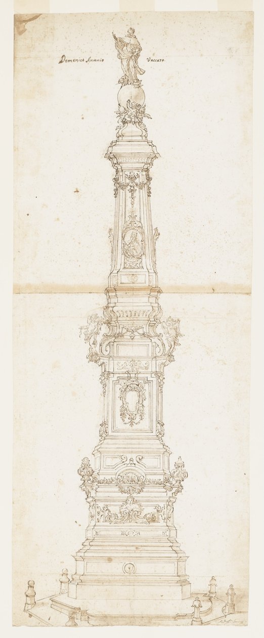 Projekt Obelisku św. Dominika, Piazza San Domenico Maggiore, Neapol autorstwa Domenico Antonio Vaccaro