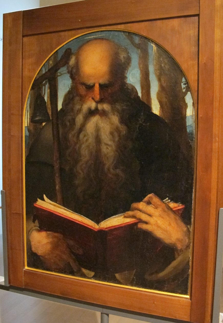 Baccafumi, cataletto dla zmarłego z firmy s. a. abate, 1538-40, Antonio abate legente autorstwa Domenico Beccafumi