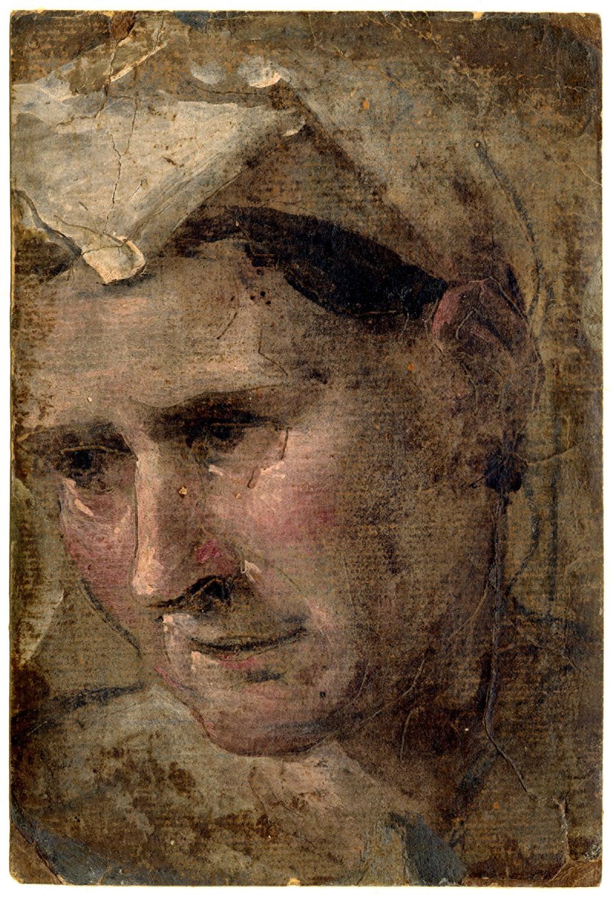 Beccafumi - Głowa starej kobiety patrzącej w lewo Olej na papierze, 1953,1212.4 autorstwa Domenico Beccafumi